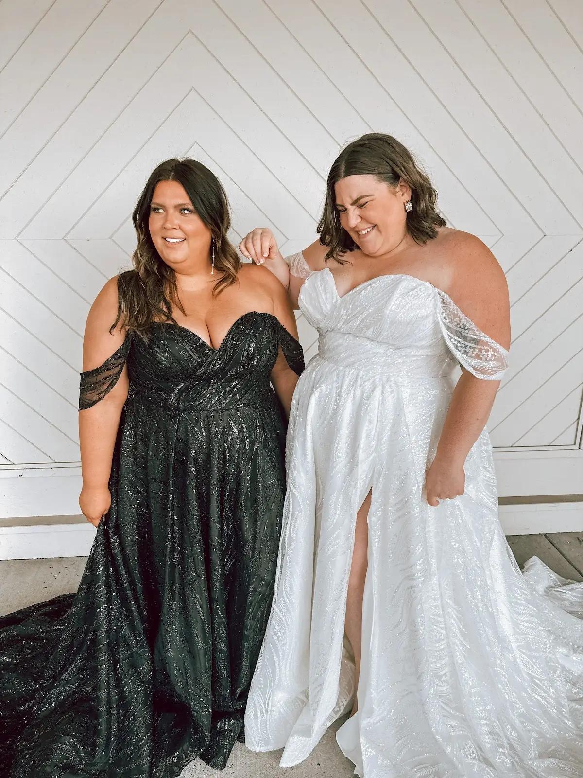 sparkle black gown and white gown image