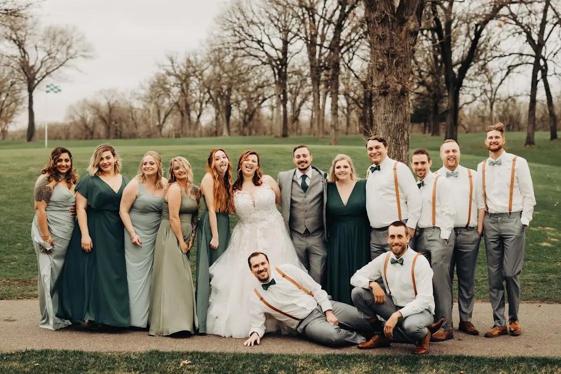 Luxe Curvy Bridal Real Bride Bailey and Groom Davis with bridesmaids and bestmen